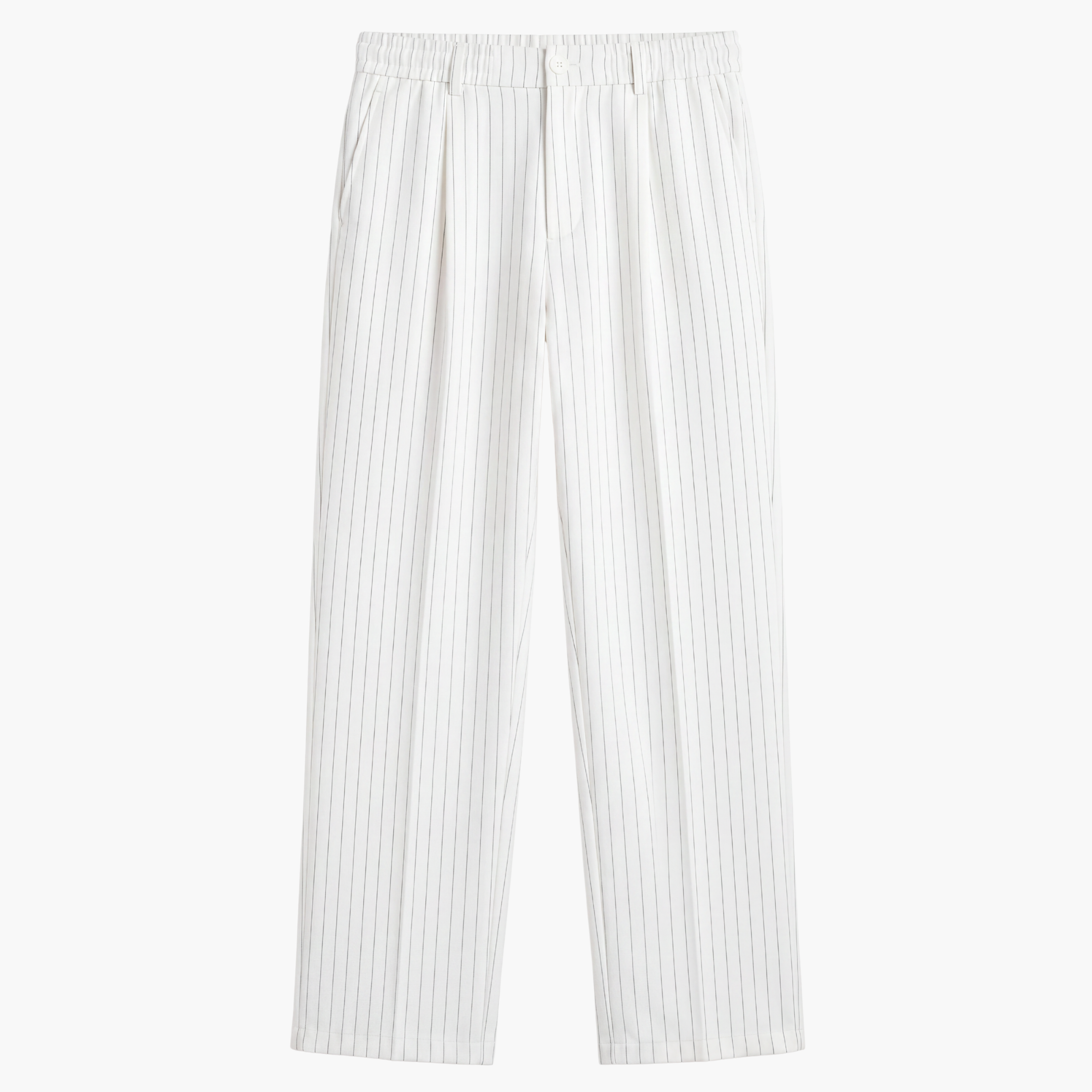 Pinstripe Signature Pleated Trousers - White