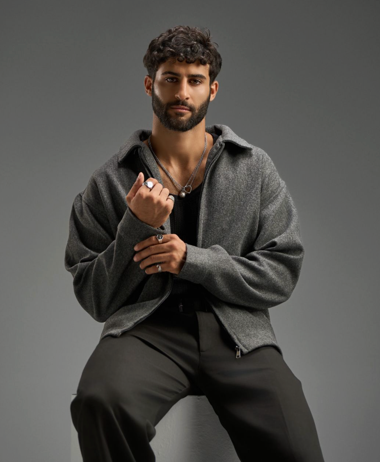 Wool Zip-Up - Gris Carbón