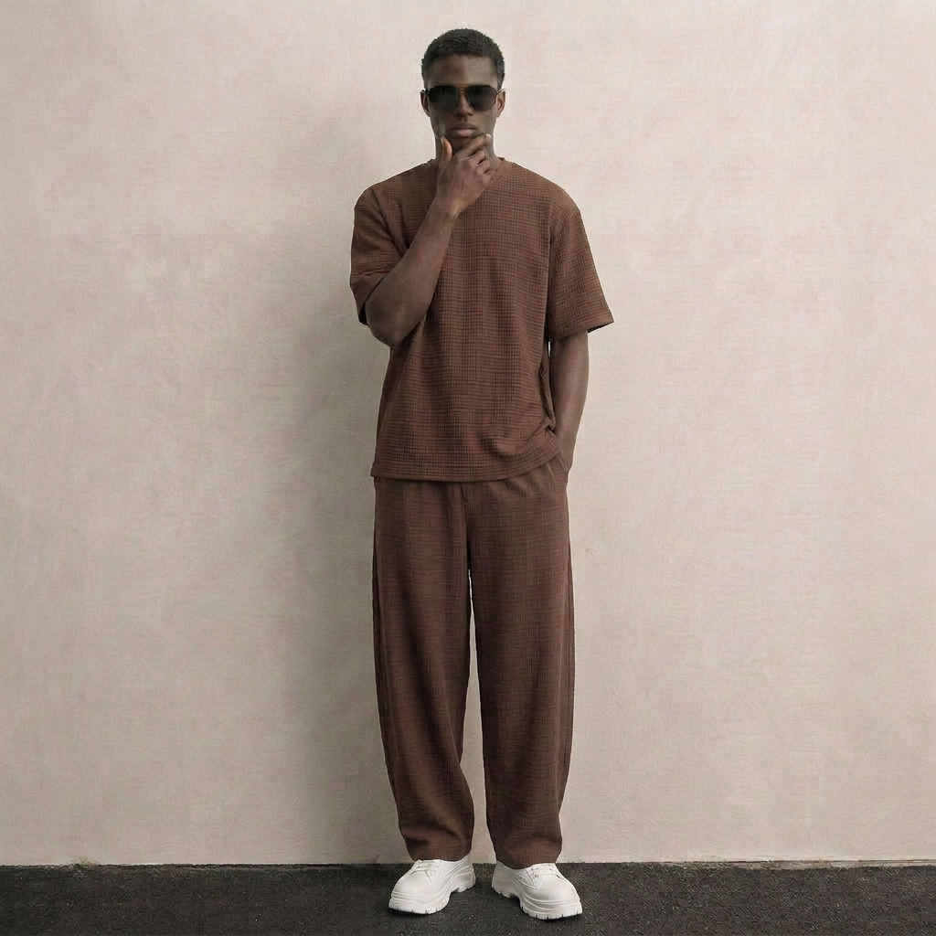 Waffle Trousers - Oxblood Brown