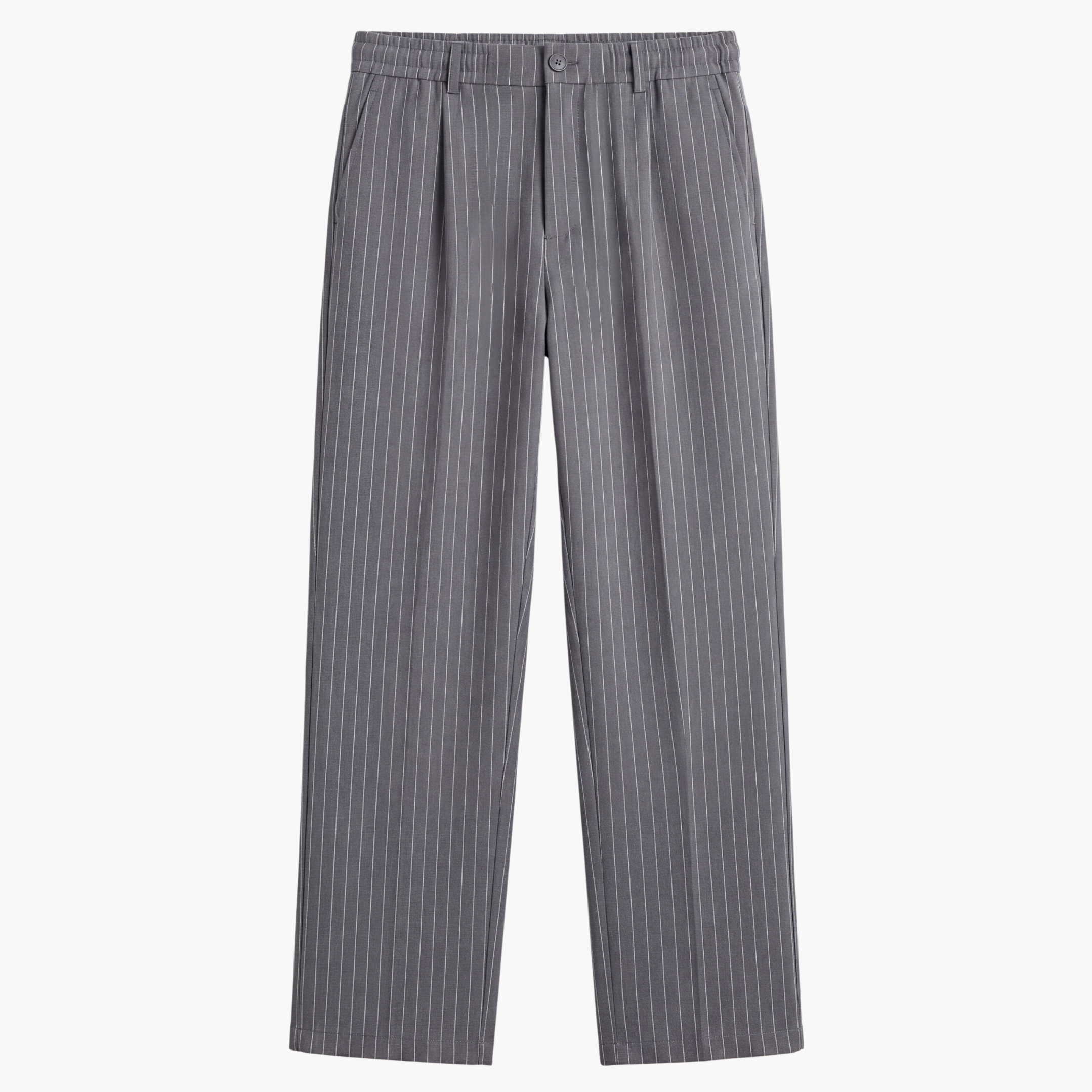 Pinstripe Signature Pleated Trousers - Grey