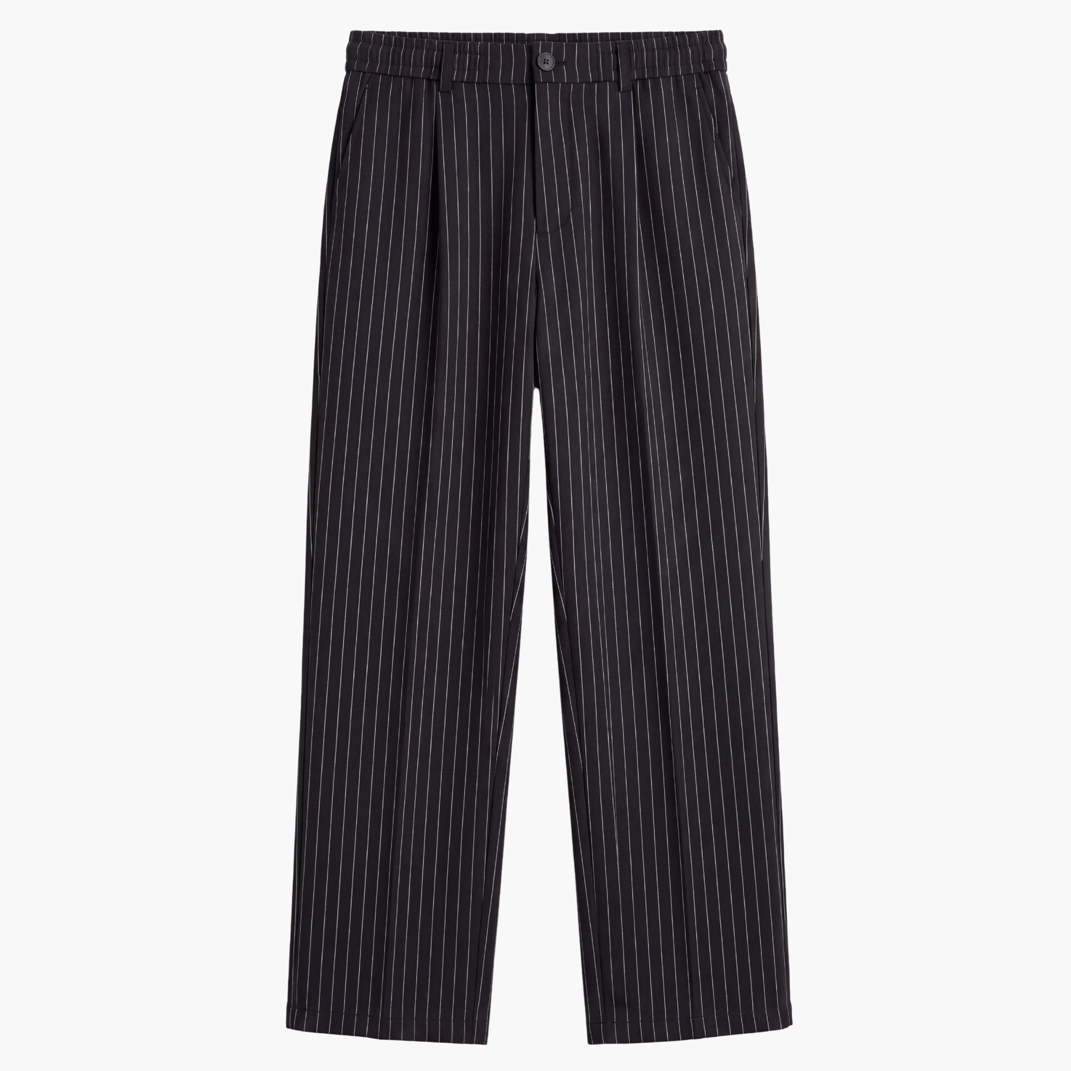 Pinstripe Signature Pleated Trousers - Black