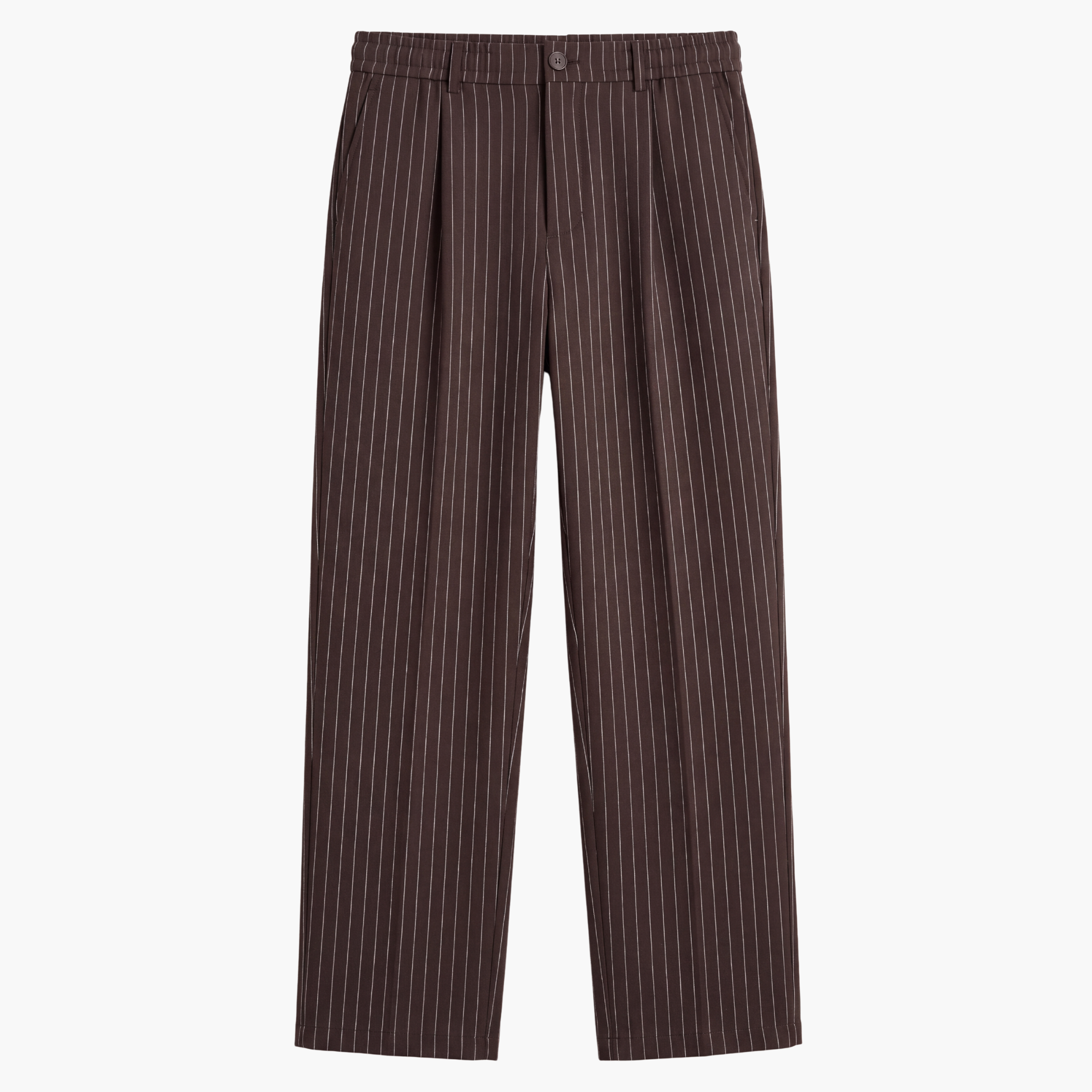 Pinstripe Signature Pleated Trousers - Brown