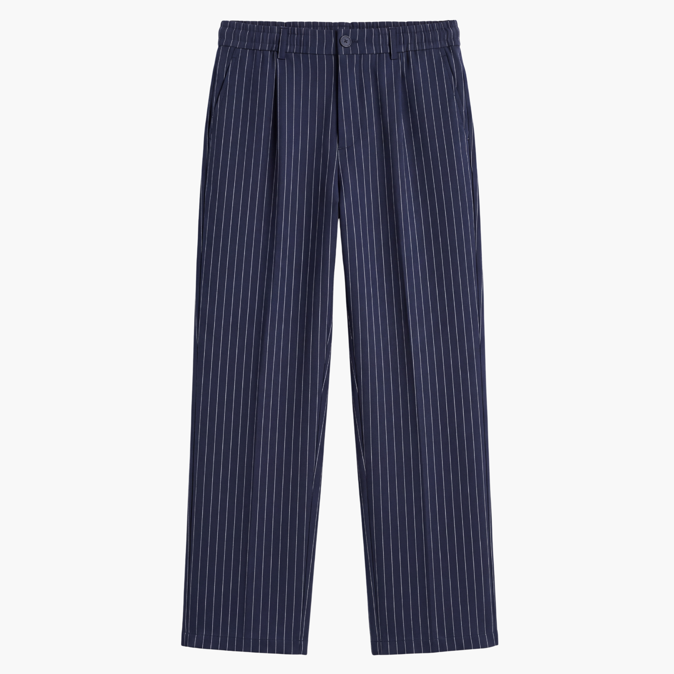 Pinstripe Signature Pleated Trousers - Navy
