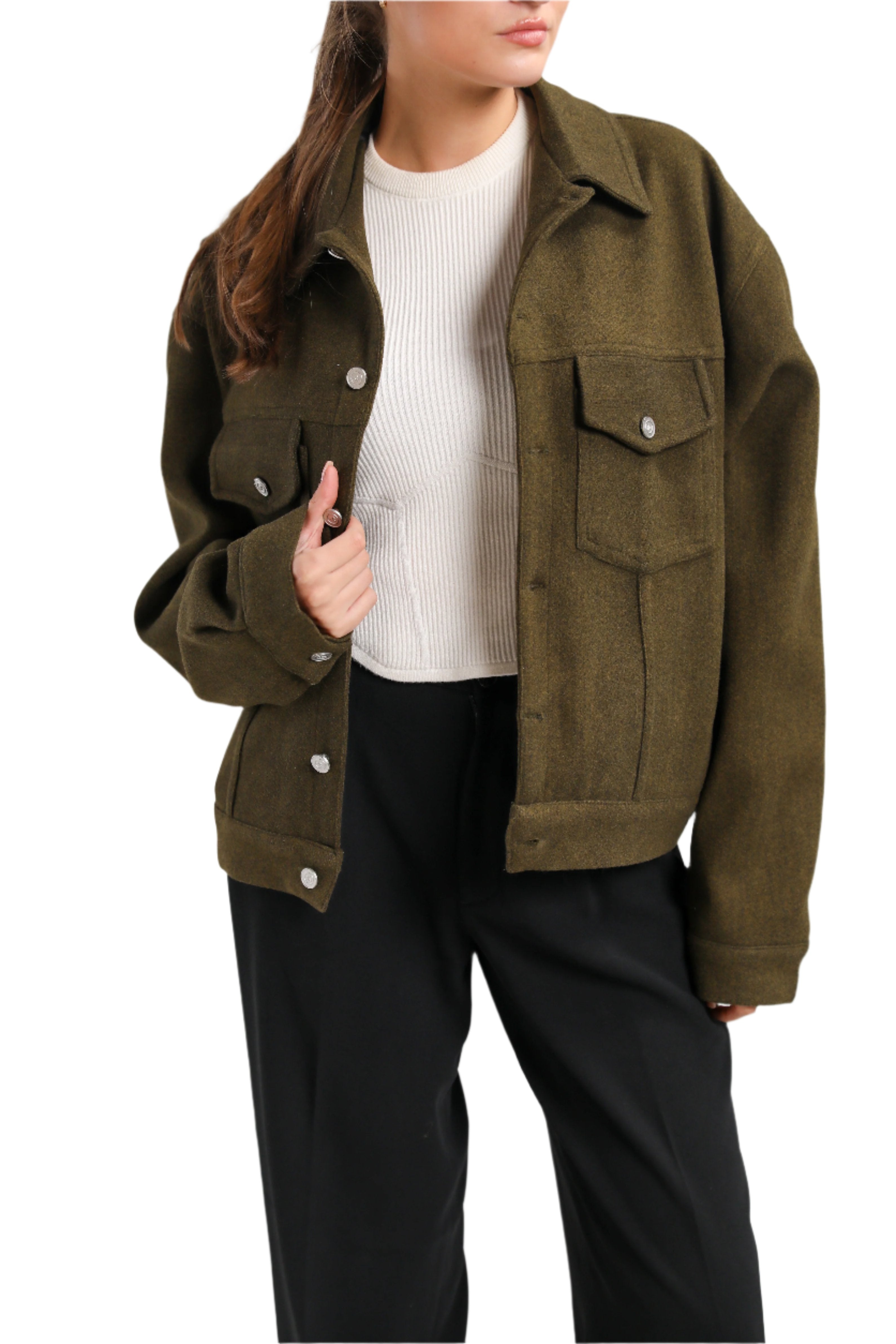 Wool Jacket In Deep Olive