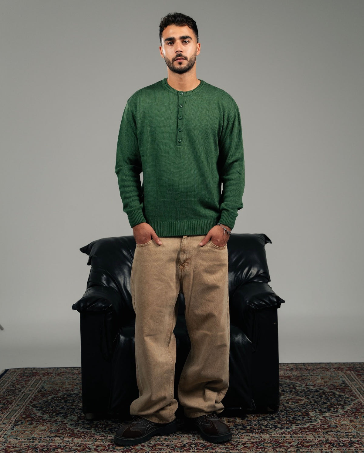 Henley Knit – Forest Green