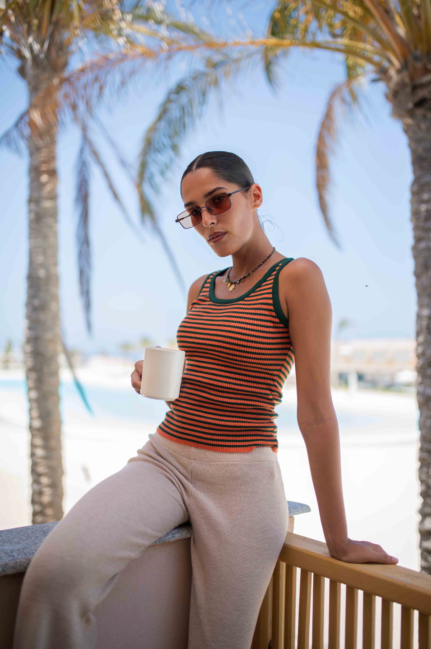 Striped Knit Tank Top - Mars Echo - Greeny Orange