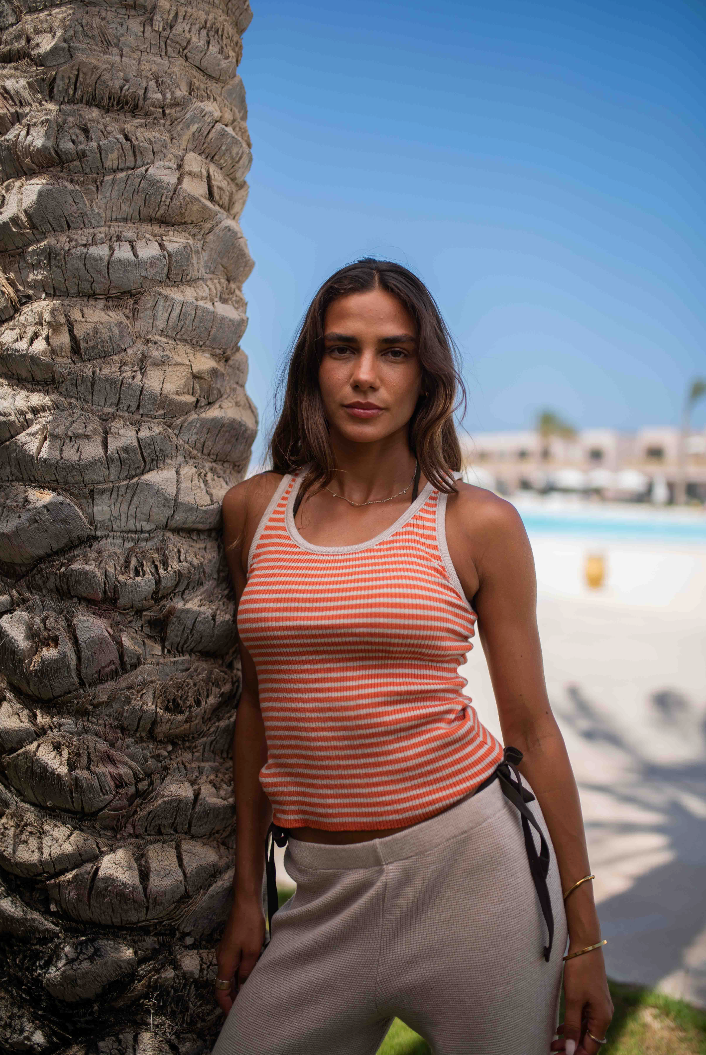 Striped Knit Tank Top - Mars Echo - Orange