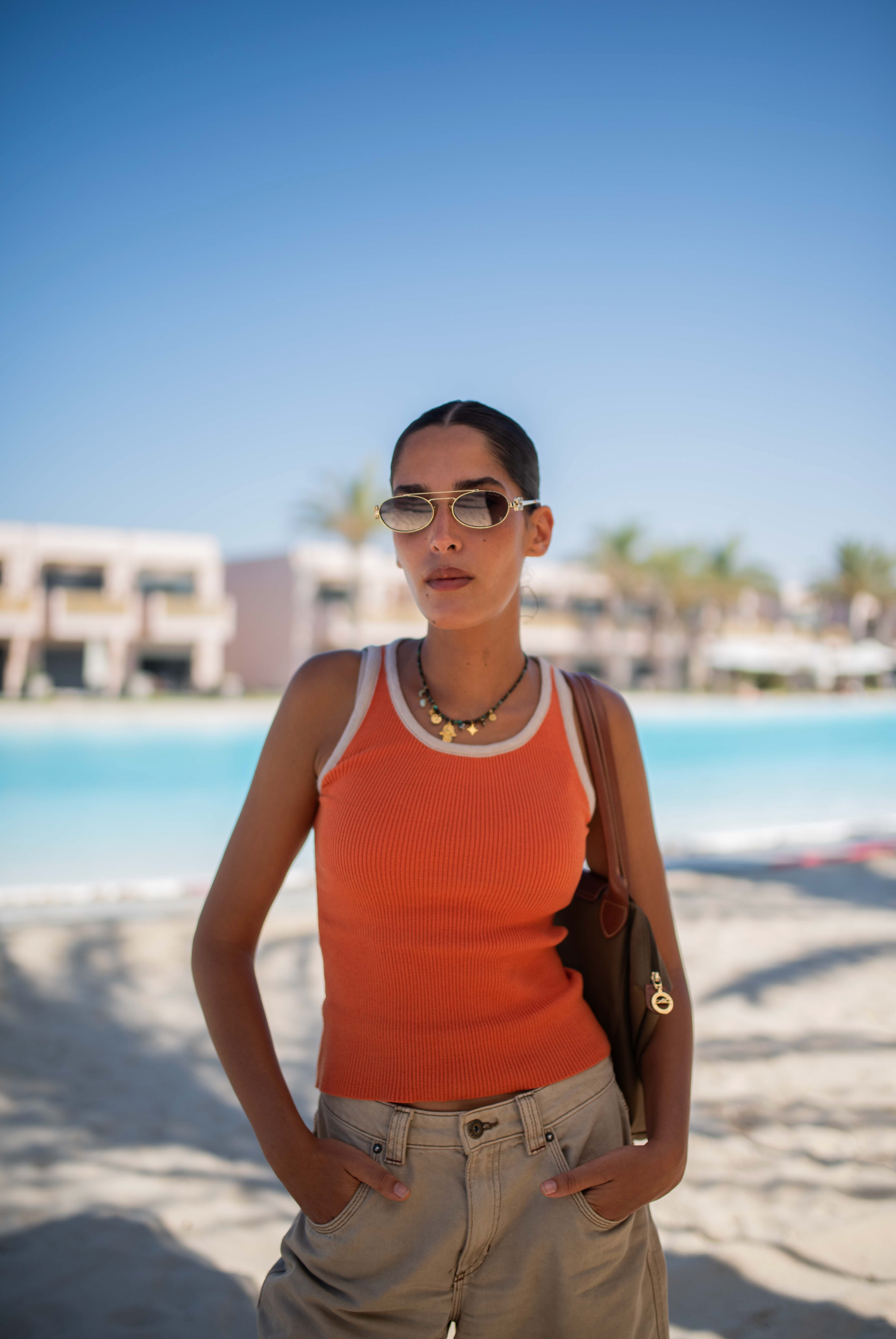 Ribbed Knit Tank Top - Mars Halo - Orange