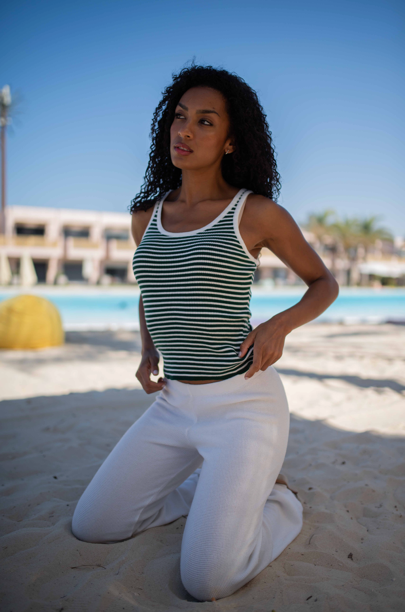 Striped Knit Tank Top - Mars Echo - Greeny Off white