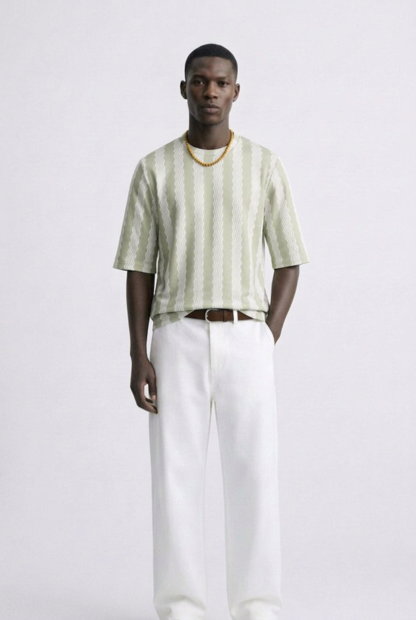 The Vertical Stripe Tee - Oliva Suave